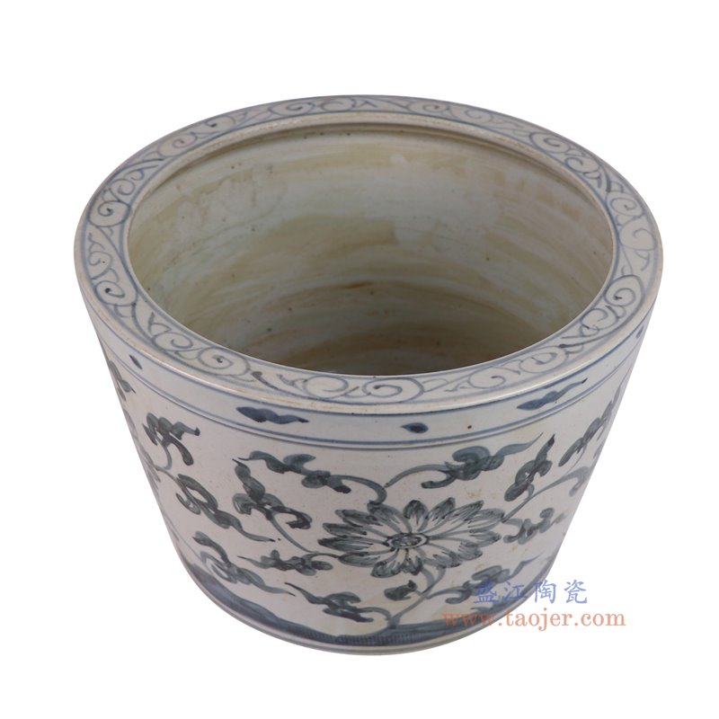 RZSX59-D仿古脚踩泥青花缠枝莲花卉脚盆缸俯视图