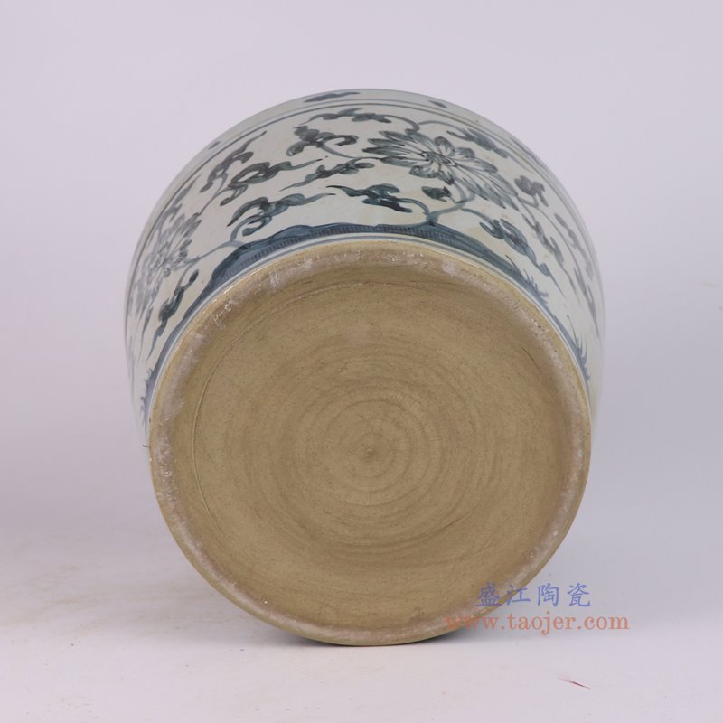 RZSX59-D仿古脚踩泥青花缠枝莲花卉脚盆缸底部图