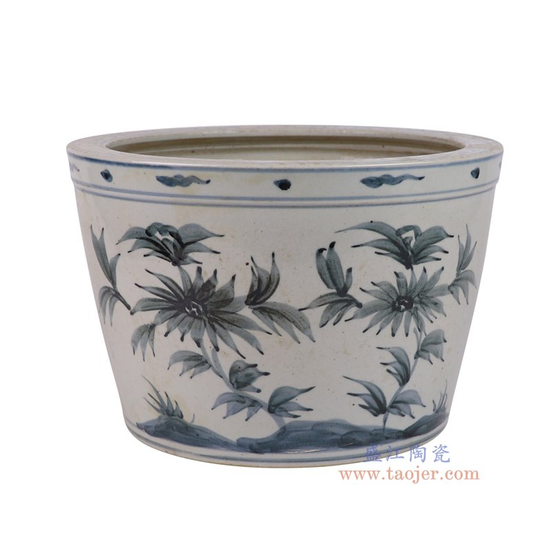 RZSX59-D仿古脚踩泥青花缠枝莲花卉脚盆缸侧面图