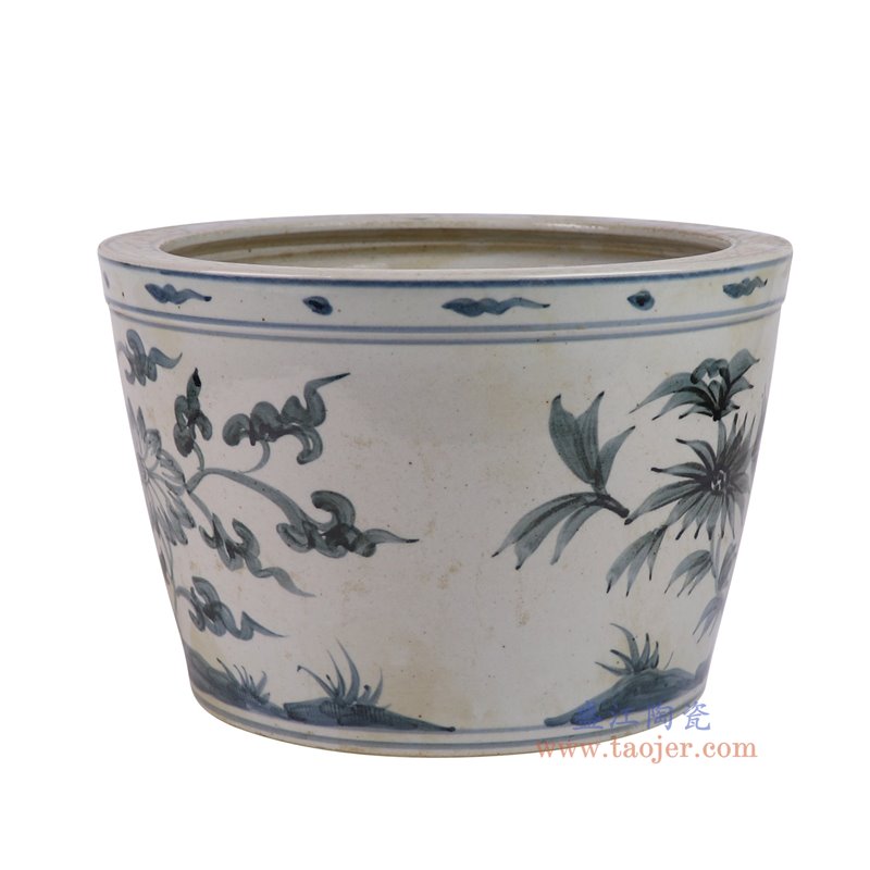 RZSX59-D仿古脚踩泥青花缠枝莲花卉脚盆缸侧面图