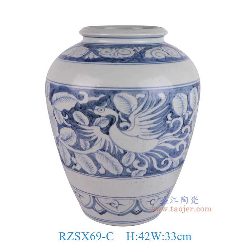 RZSX69-C仿古脚踩泥青花开窗花鸟纹冬瓜罐正面图