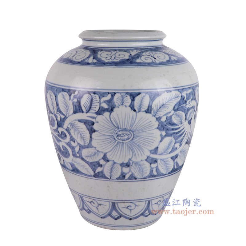 RZSX69-C仿古脚踩泥青花开窗花鸟纹冬瓜罐侧面图