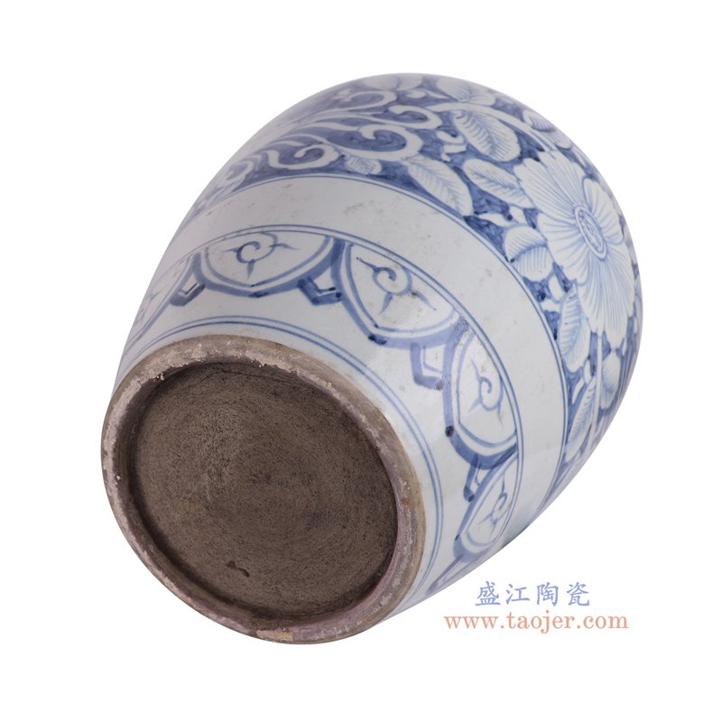 RZSX69-C仿古脚踩泥青花开窗花鸟纹冬瓜罐底部图
