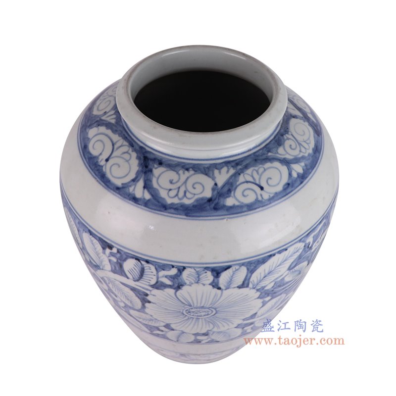 RZSX69-C仿古脚踩泥青花开窗花鸟纹冬瓜罐俯视图