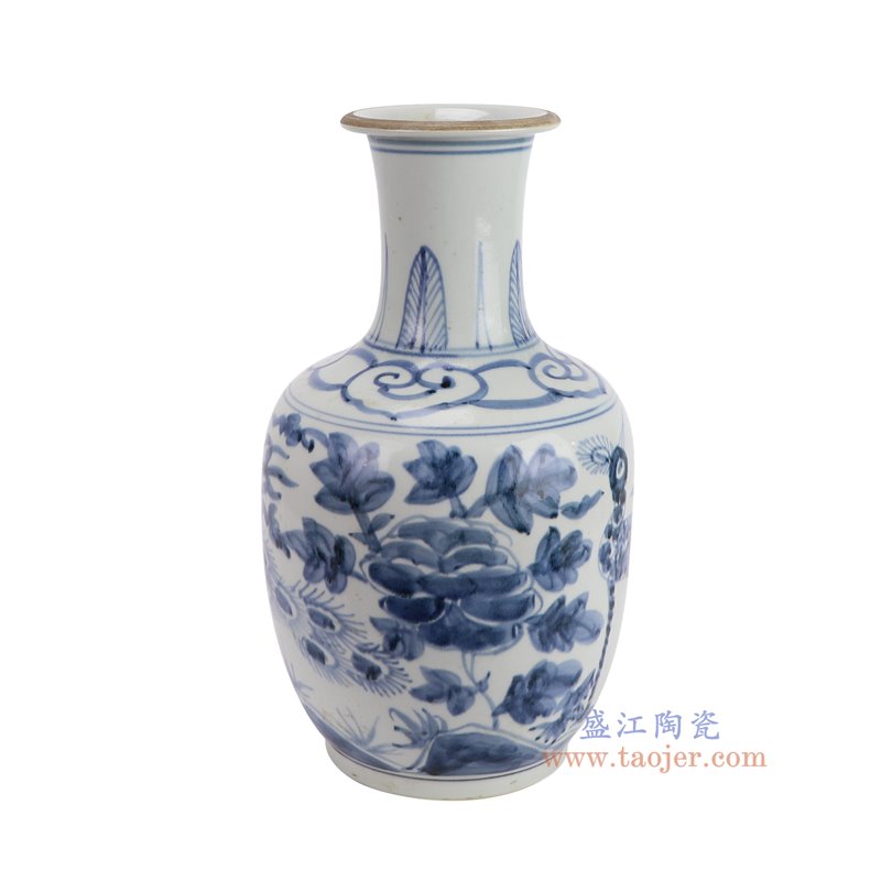 RZSX98-C仿古脚踩泥青花孔雀牡丹口无釉花瓶侧面图