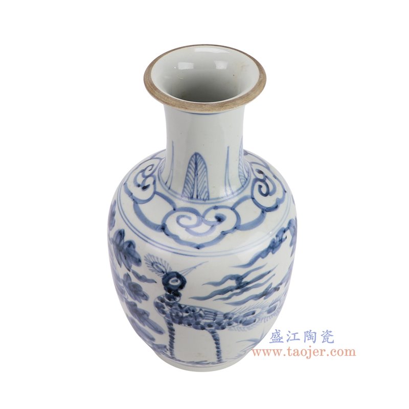 RZSX98-C仿古脚踩泥青花孔雀牡丹口无釉花瓶俯视图