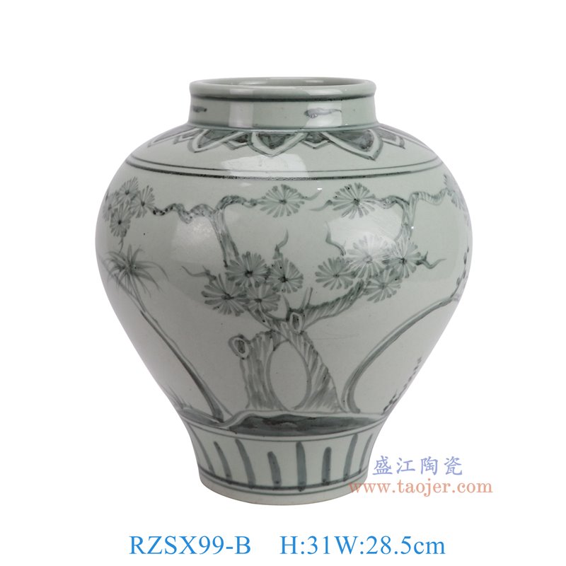 RZSX99-B仿古脚踩泥青花松竹梅大肚罐正面图