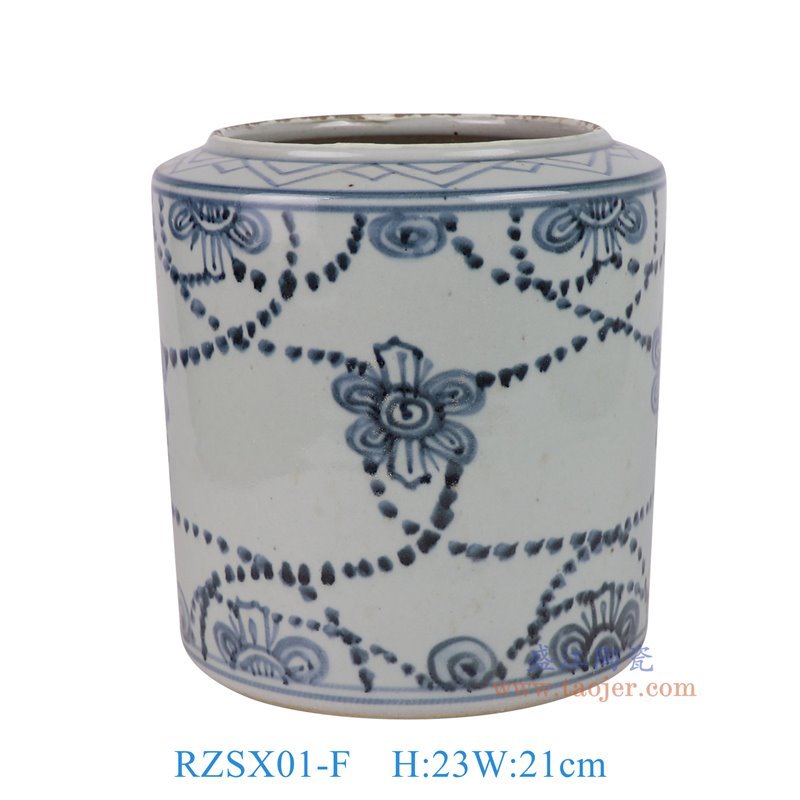 RZSX01-F仿古脚踩泥青花花卉笔筒香炉侧面图