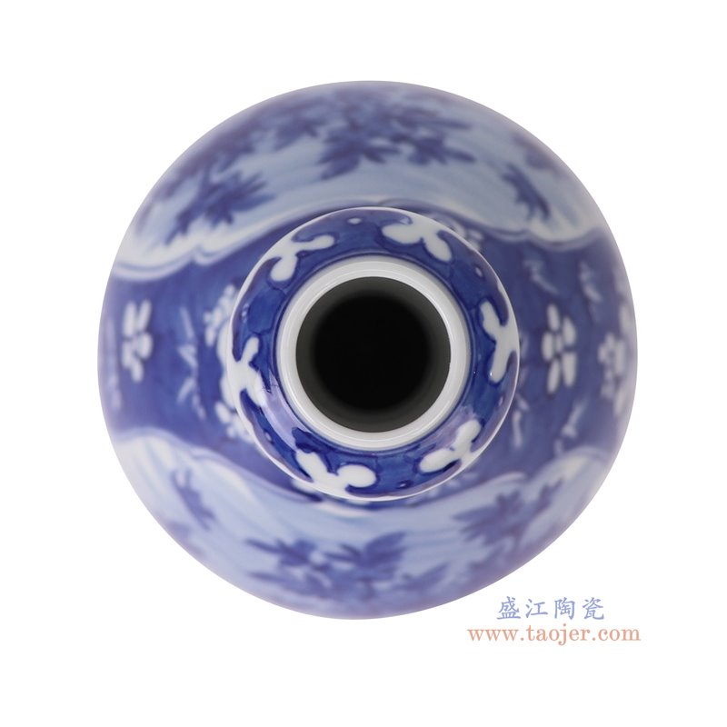 RXCS01-A青花冰梅开窗花鸟蒜头瓶顶部图