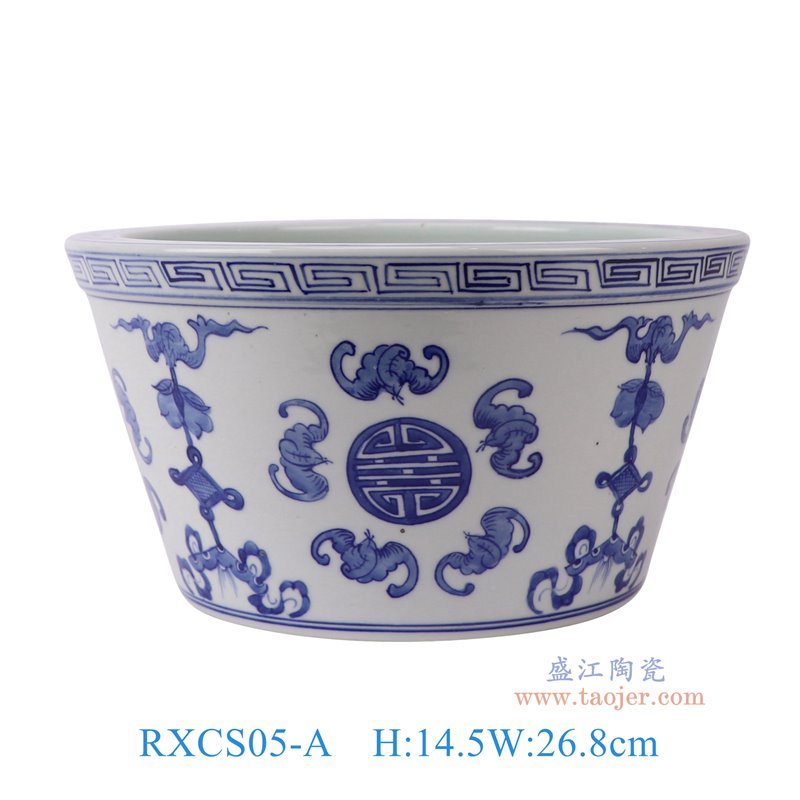 RXCS05-A青花蝙蝠纹缸正面图