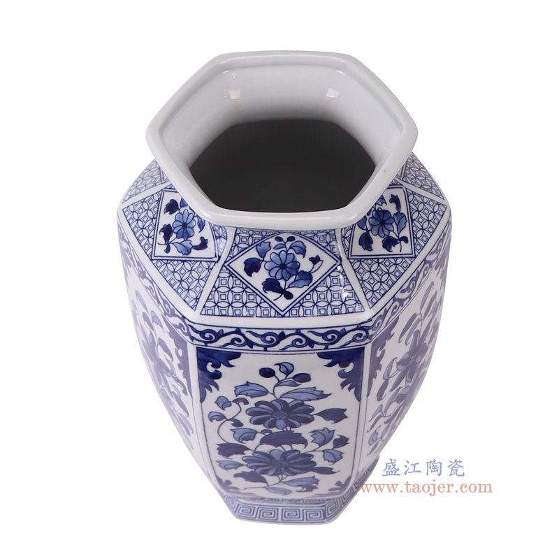 RYKB178-A青花花叶纹六方花瓶俯视图