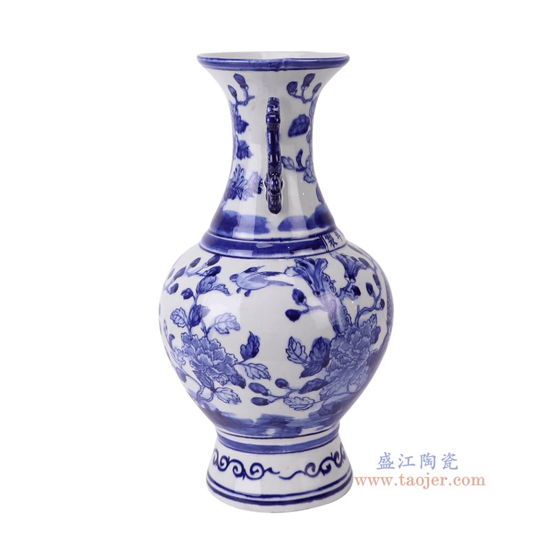 RZSC62-A青花花鸟双耳花瓶侧面图