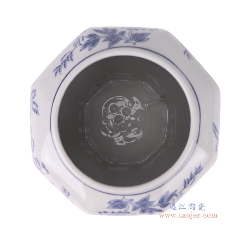 RXAE-FL22-J100-RXCF青花花叶纹八角罐无盖大号顶部图