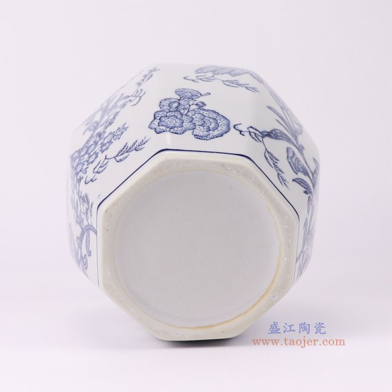 RXAE-FL22-J100-RXCF青花花叶纹八角罐无盖大号底部图