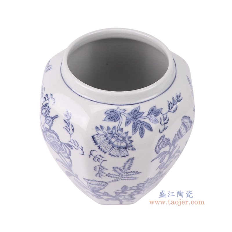 RXAE-FL22-J100-RXCF青花花叶纹八角罐无盖大号俯视图