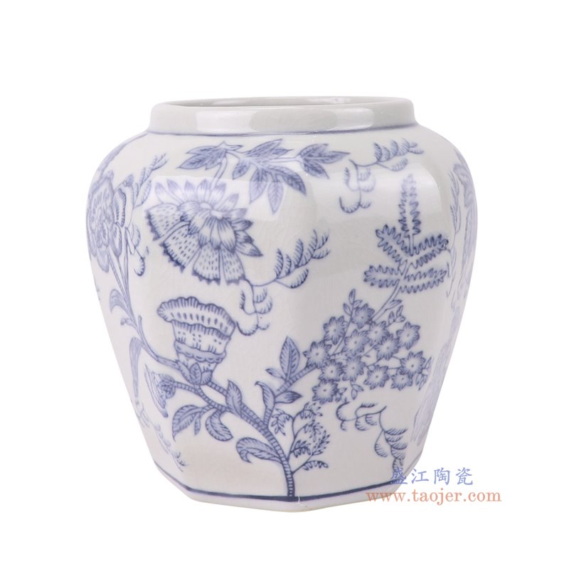 RXAE-FL22-J100S-RXCF青花花叶纹八角罐无盖小号侧面图
