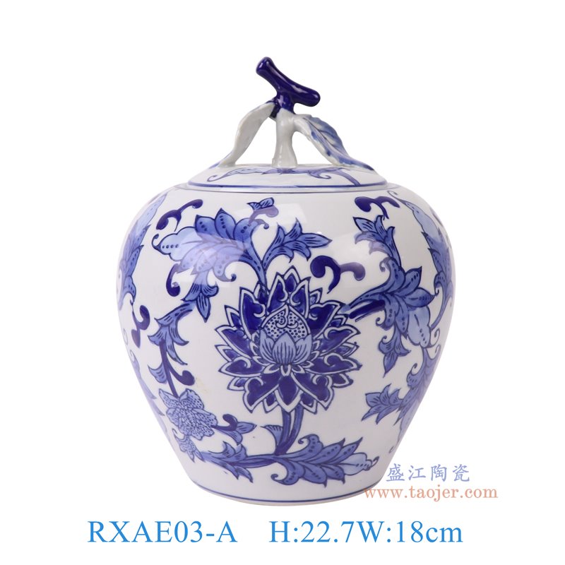 RXAE03-A青花花叶纹苹果罐正面图