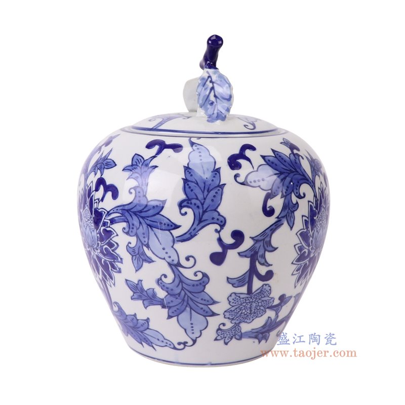 RXAE03-A青花花叶纹苹果罐侧面图