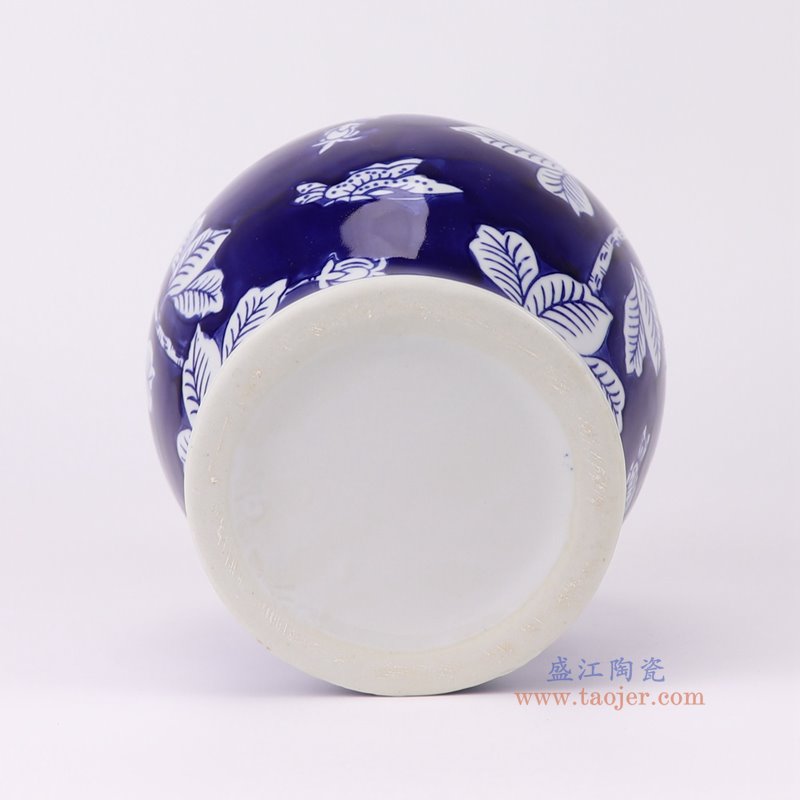 RXAY35-A青花蓝底白花叶纹花瓶底部图