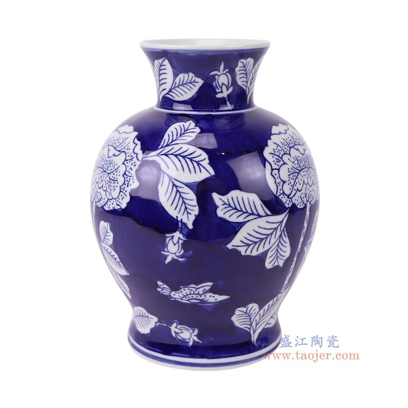 RXAY35-A青花蓝底白花叶纹花瓶侧面图