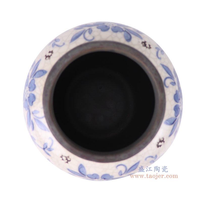 RXCN03-A青花开片裂纹釉花叶纹花瓶顶部图