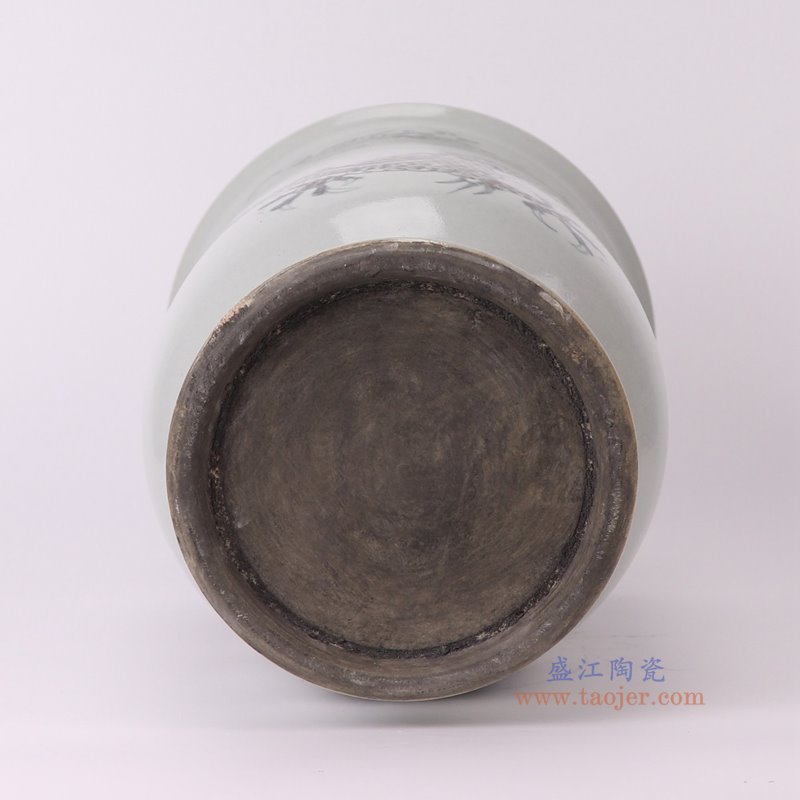 RZSX139-A仿古脚踩泥青花铁锈红龙纹高脚花盆底部图
