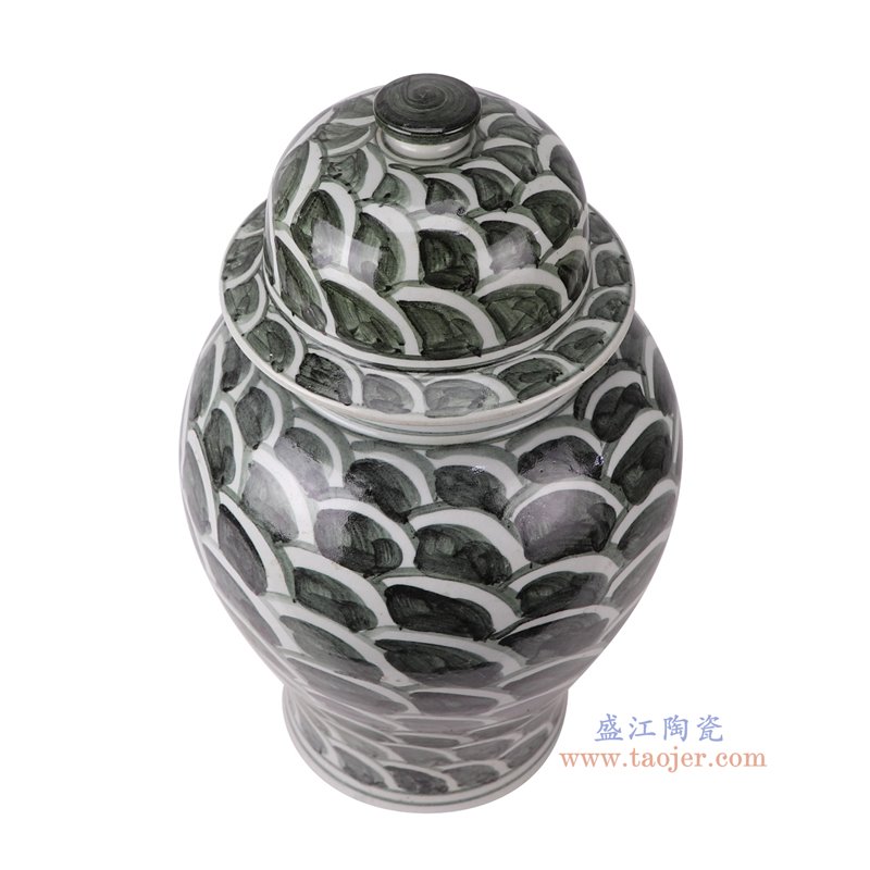 RZSX82-G-S仿古脚踩泥墨绿色海水纹将军罐小号俯视图