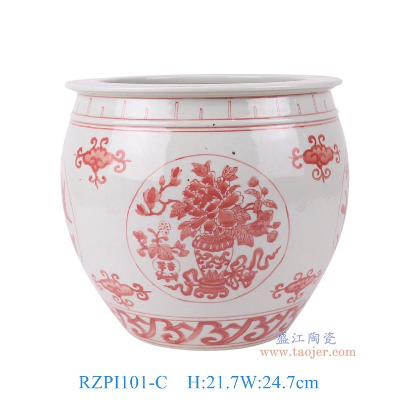 RZPI101-C釉里红开窗花鸟缸正面图