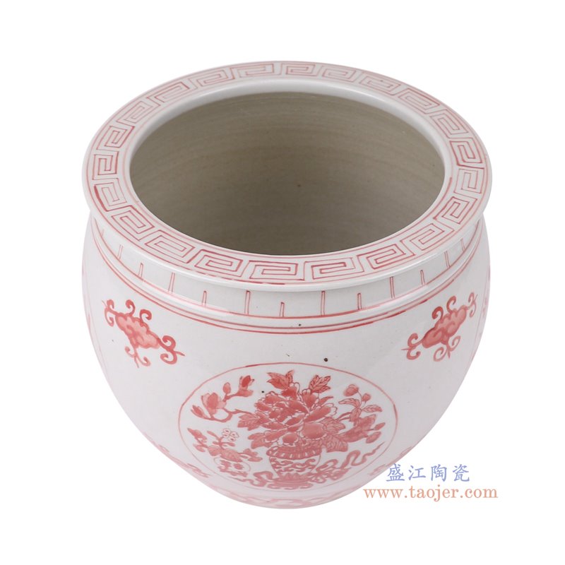 RZPI101-C釉里红开窗花鸟缸俯视图