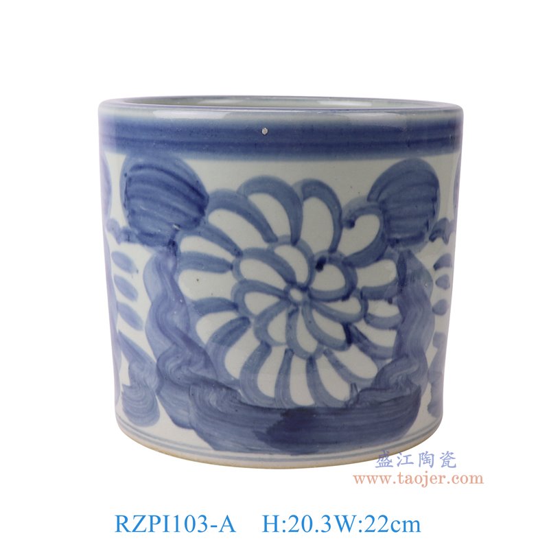 RZPI103-A青花太阳花纹笔筒正面图