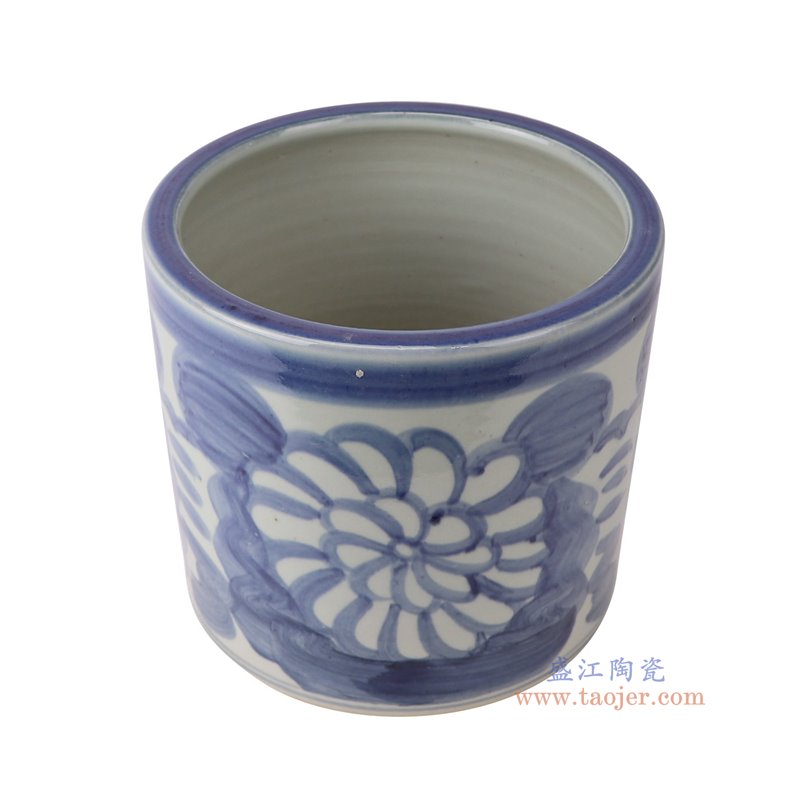 RZPI103-A青花太阳花纹笔筒俯视图