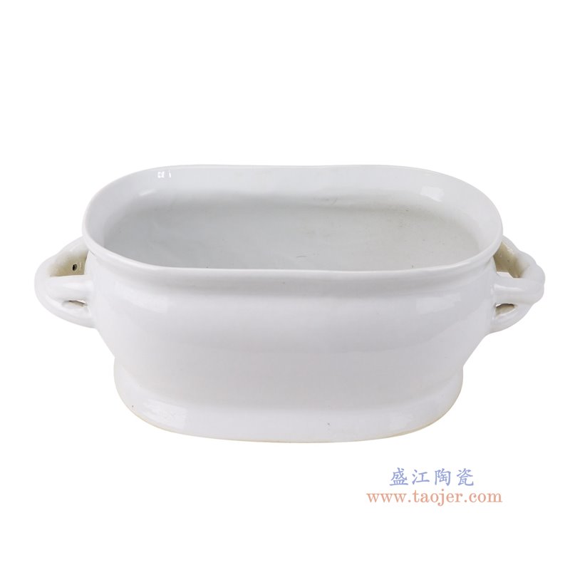 RZPI104-A白色椭圆双耳花盆俯视图