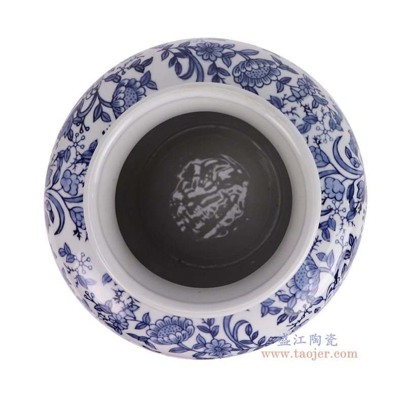 RXCF-35055青花花蝶纹大肚鱼尾瓶顶部图