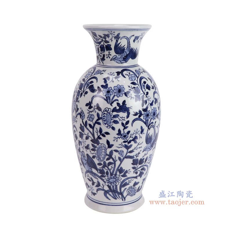 RXCF-35099青花花鸟敞口瓶侧面图