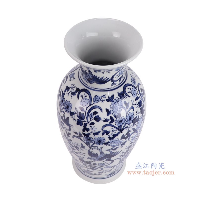 RXCF-35099青花花鸟敞口瓶俯视图