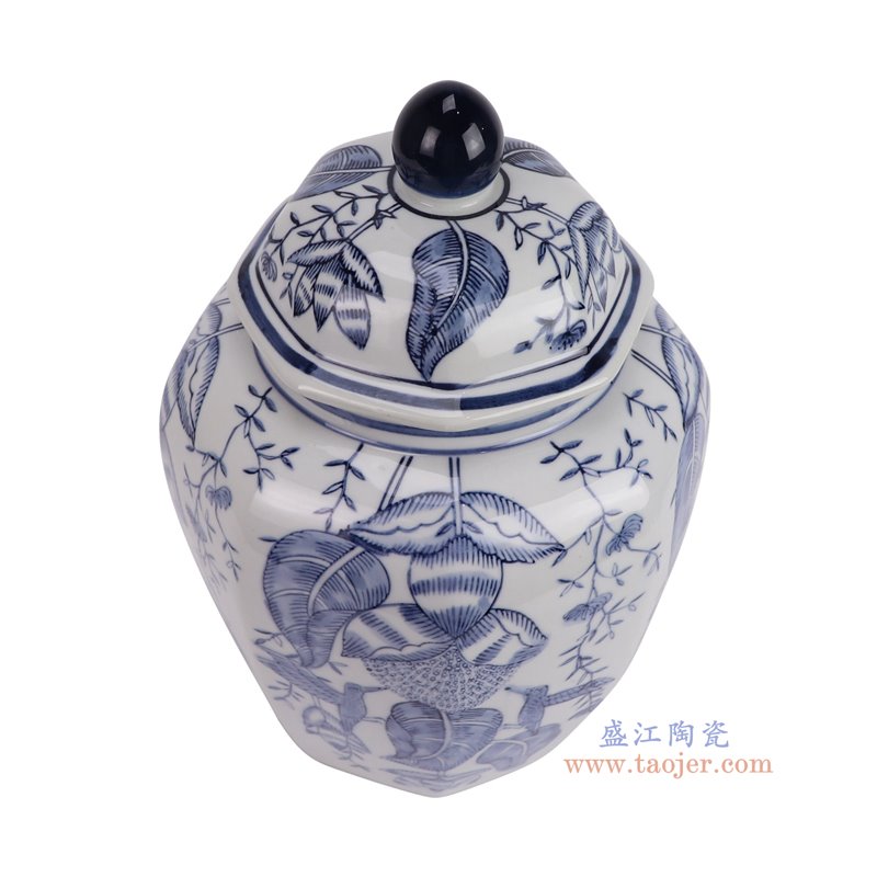 RXCF-LH1121-B青花花鸟将军罐俯视图