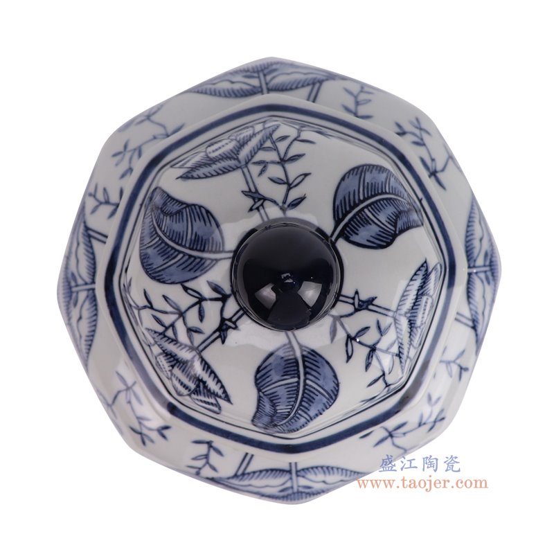 RXCF-LH1121-B青花花鸟将军罐顶部图