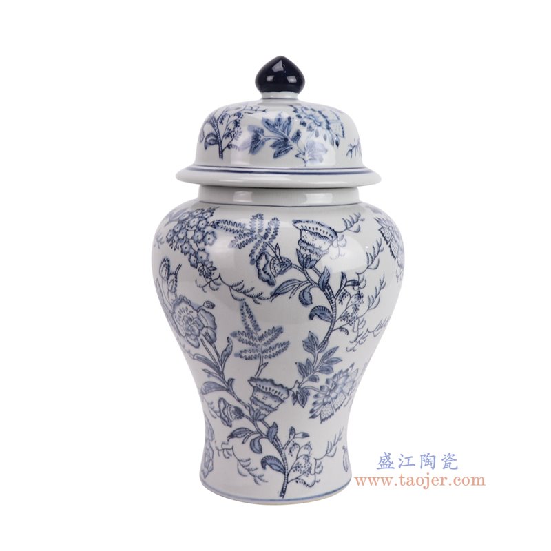 RXCF-LH1124青花花叶纹将军罐侧面图