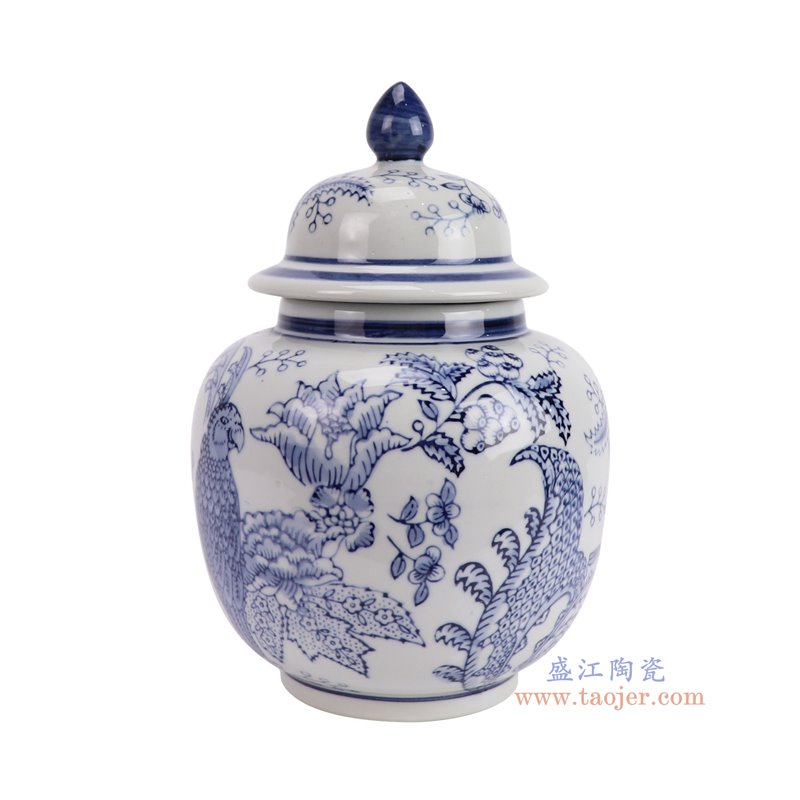 RXCF-LH210青花鹦鹉花鸟纹将军罐侧面图