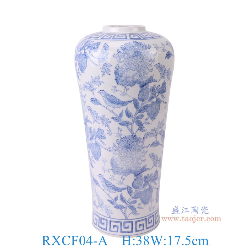 RXCF04-A青花花鸟冬瓜瓶正面图