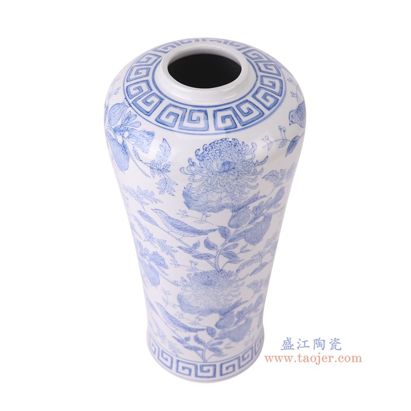 RXCF04-A青花花鸟冬瓜瓶俯视图