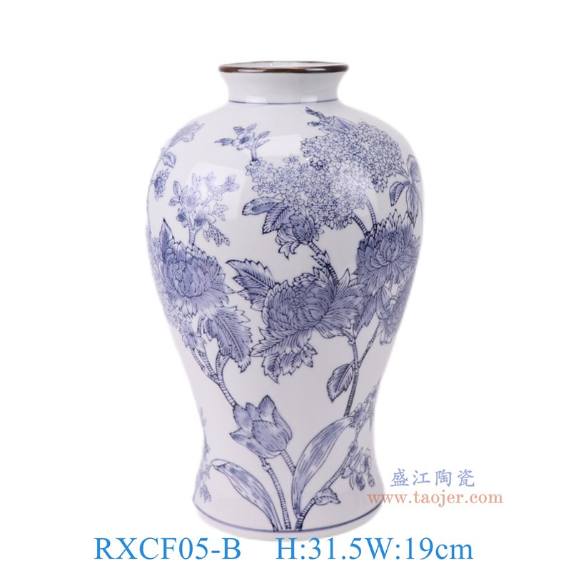 RXCF05-B青花花叶纹梅瓶正面图