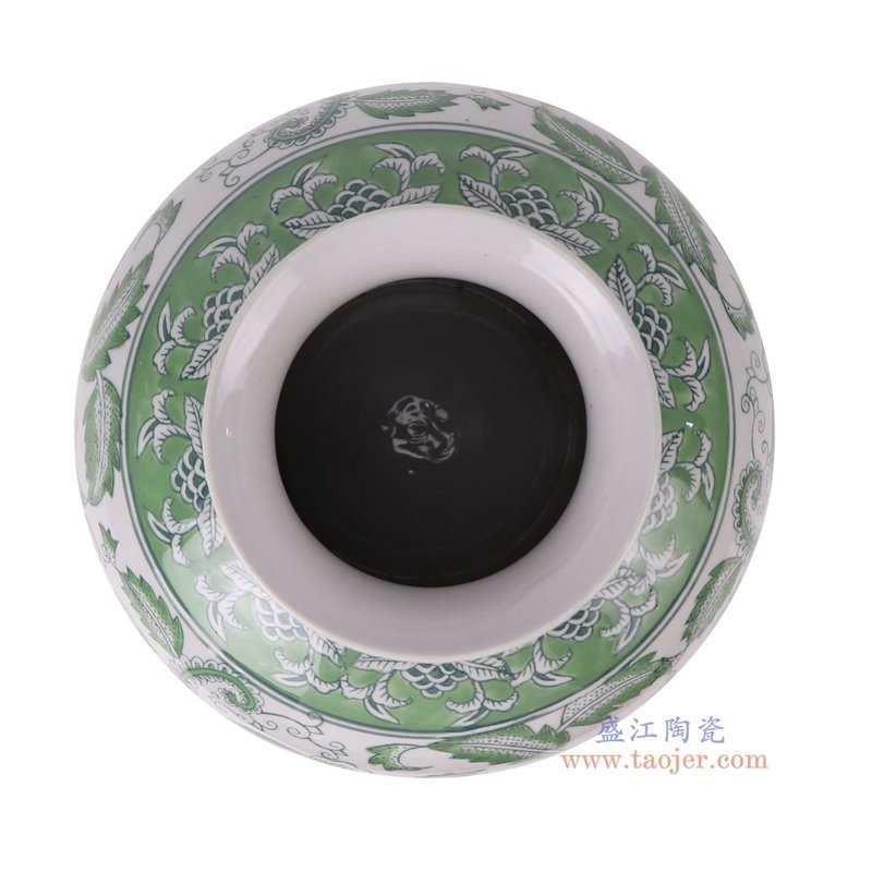 RXAE-FL23-097绿色花叶纹冬瓜罐花瓶顶部图