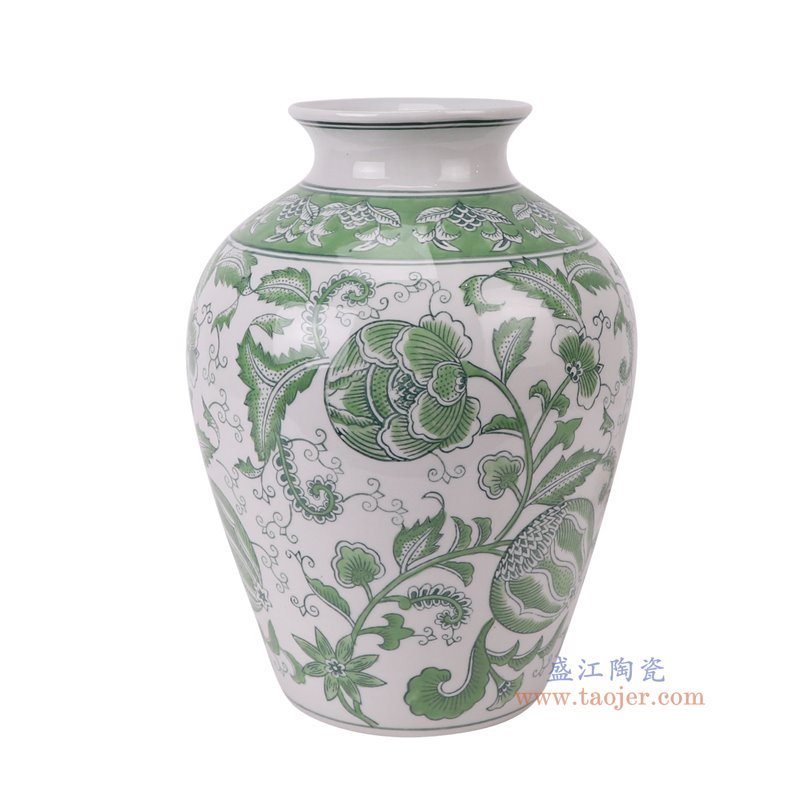 RXAE-FL23-097绿色花叶纹冬瓜罐花瓶侧面图