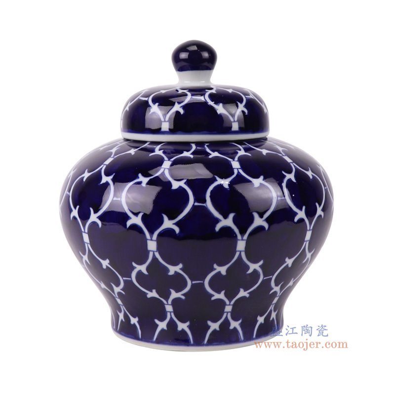 RXCF03-A青花蓝底白花线条纹将军罐侧面图