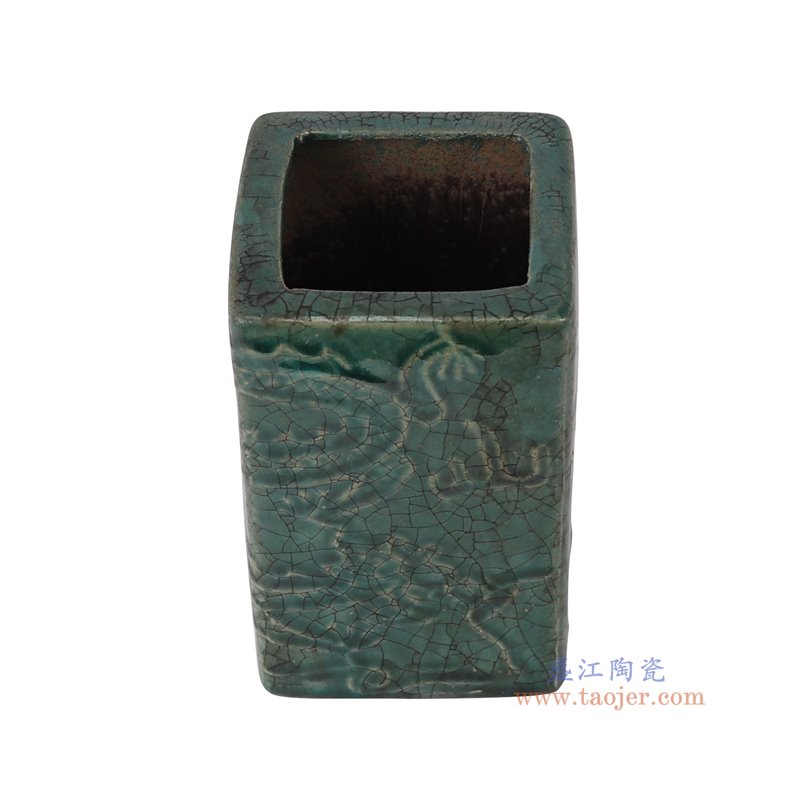 RXCW01-B绿色雕刻龙纹方形笔筒俯视图