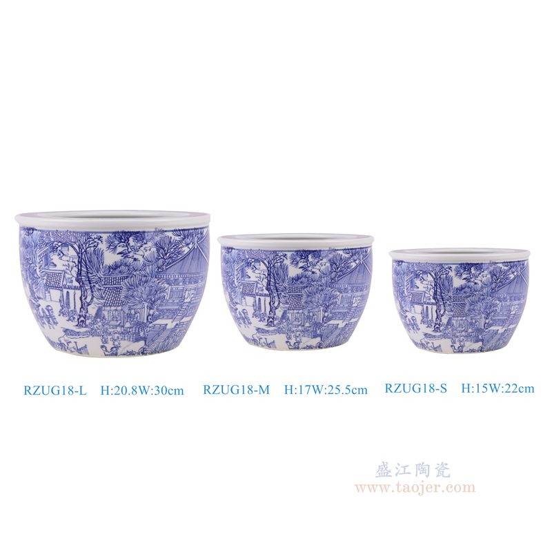 RZUG18-S-M-L   青花清明上河图花盆鱼缸