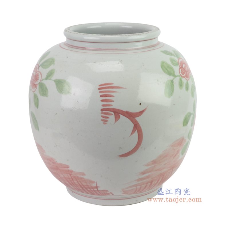 斗彩花鸟圆罐侧面