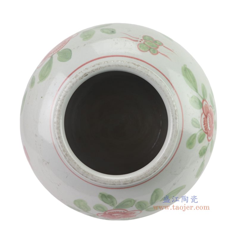 斗彩花鸟圆罐顶面