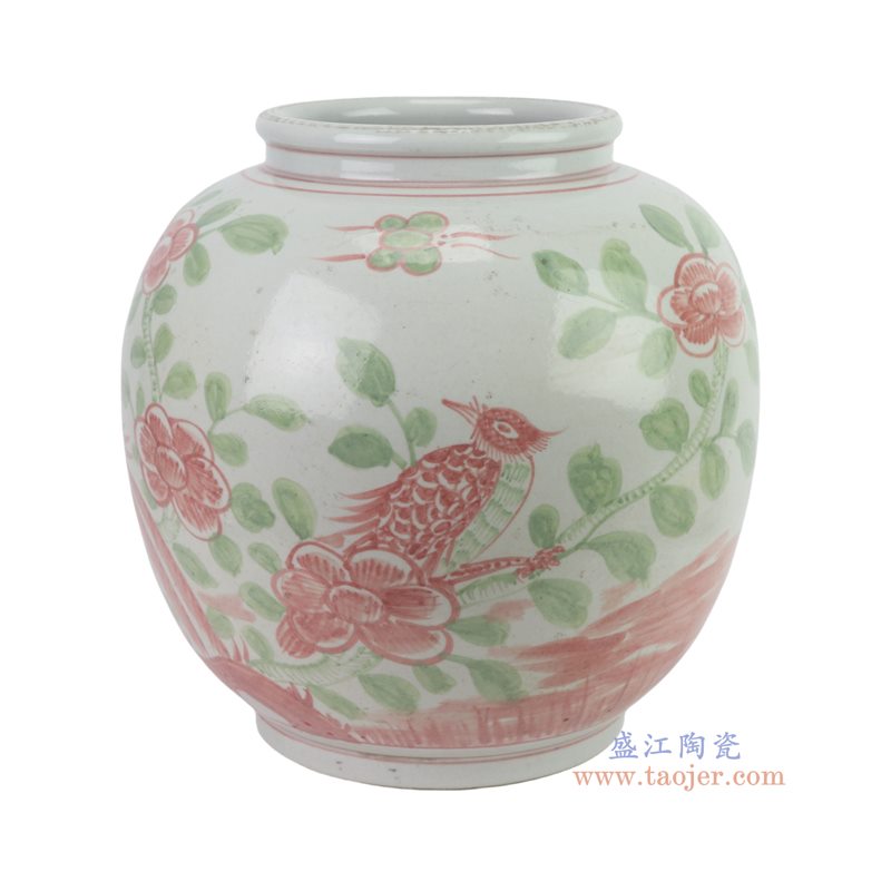 斗彩花鸟圆罐侧面